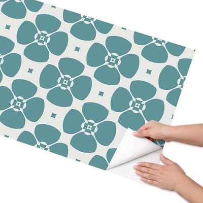 Coloray Meubel Wrap Folie - Turkoois Meubelfolie - 65x130 cm - Wrapfolie Keuken Bloemgeometrie - Decoratiefolie - Geometrische Meubelfolie - Meubel Wrap Folie - Woonkamer decoratie - Achtergronden en patronen