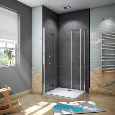 vierkante douchecabine 100x80x185cm,dubbele vouwdeur,hoek instap,6mm veiligheidsglas nano coating