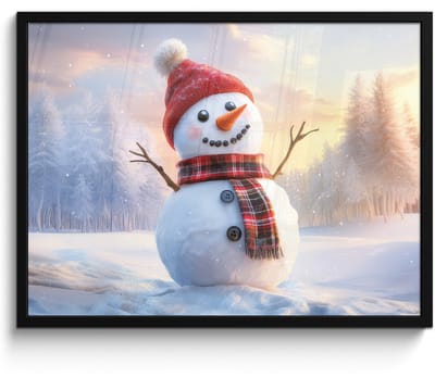 Poster in lijst - Fotolijst 80x60 cm - Posters - Sneeuwpop - Zonsondergang - Wit - Posterlijst zwart - Decoratie - Wanddecoratie woonkamer - Muurdecoratie slaapkamer