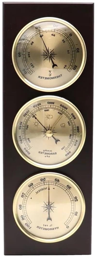 Weerstation Analoog - Barometer Hygrometer - Weersvoorspelling Thuis - 3-in-1 Functie - 32x11cm - Houtkleur