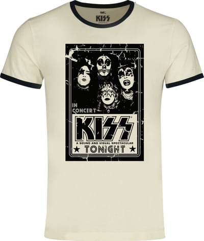 Kiss In Concert - Ringer Shirt Heren T-shirt - gebroken wit - M