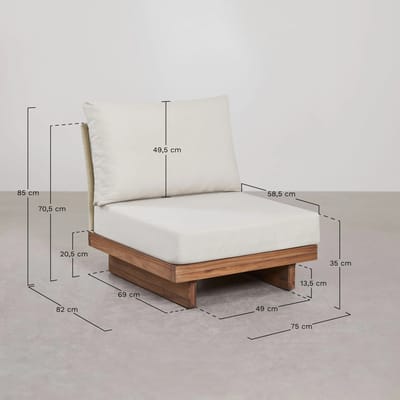 Centraal module voor modulaire tuinbank van acaciahout en gevlochten touw (Acacia Bruin)