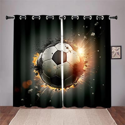 Moderne Voetbal Voetbal Hal Dunne Raamgordijnen Voor Jongens Kinderen Kinderkamer Woonkamer Badkamer Ramen Keukendeur Huis 100W130H(CM)40x51in&Grommet Top