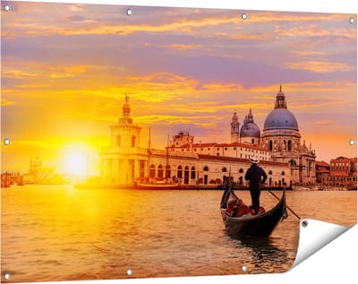 Gards Tuinposter Gondel in Veneti� voor het Basiliek - 120x80 cm - Tuindoek - Tuindecoratie - Wanddecoratie buiten - Tuinschilderij