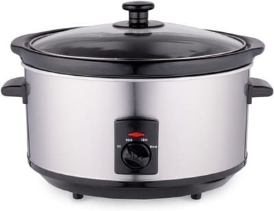 TIM® Slowcooker met timer - Slowcooker - Crockpot - Zilver - ‎33cm x 23cm x 25cm
