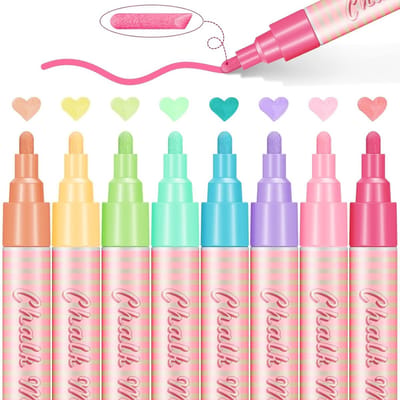 8 felle kleuren vloeibare krijtstift marker - uitwisbare krijtborden op waterbasis markerpennen - 6mm omkeerbare punt - voor schoolborden, whiteboards, ramen, glas, spiegels en borden