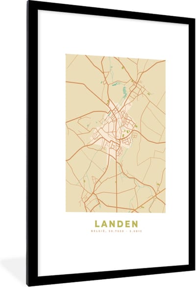Fotolijst incl. Poster - Plattegrond - Landen - Retro - Kaart - Stadskaart - 60x90 cm - Posterlijst