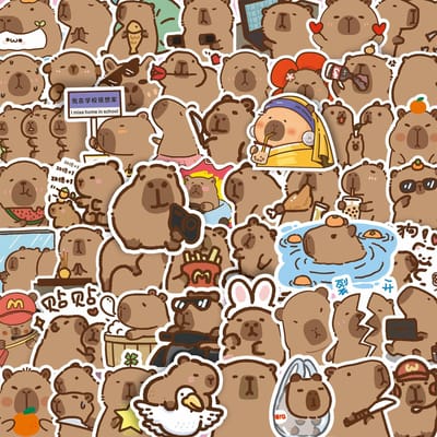 100 Stuks Capybara Cartoon Dier Stickers Leuke Decals Voor Scrapbook Laptop Telefoon Bagage Dagboek Auto - Kinder Speelgoed Graffiti Sticker brown