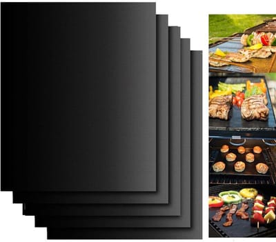 Famanu - BBQ grillmat, 5 stuks grillmatten, anti-aanbaklaag, herbruikbare grillmatten 40 x 33 cm, grillmat voor gasgrill, anti-aanbaklaag, Teflon bakfolie, voor gasgrill, houtskool en oven