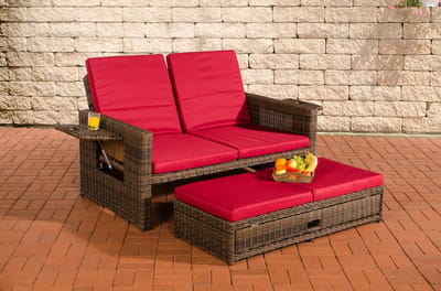 CLP Ancona - Loungebank - 5mm Poly-rotan bruin gemeleerd robijnrood