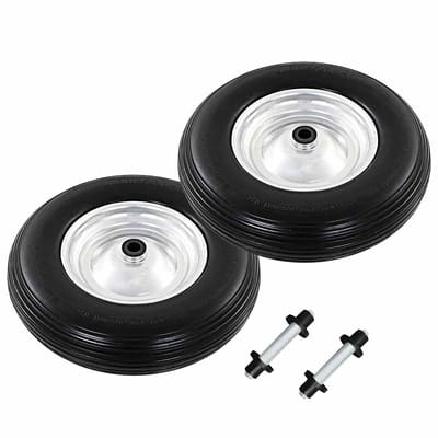vidaXL - Kruiwagenwielen - met - assen - 4,00-8 - 390 - mm - massief - PU - 2 - st