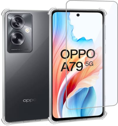 Geschikt voor OPPO A79 5G - Hoesje + Screenprotector – Gehard Glas Cover + Shock Proof Case - Transparant