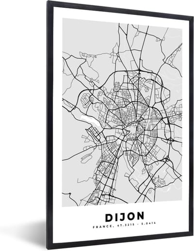 Fotolijst incl. Poster - Plattegrond - Kaart - Stadskaart - Frankrijk - Dijon - 40x60 cm - Posterlijst
