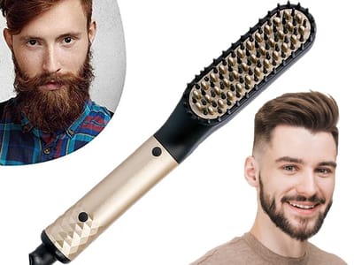 Haar En Baard Stijltang - Baard Styler - Baard Straightener - Baardborstel - Beard Brush - Elektrische Baard Borstel - Zwart/Goud - voor Mannen