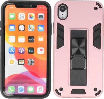 iPhone XR Hoesje - Tough Armor Hardcase - Telefoonhoesje Met Standfunctie - Bestcases Backcover - Roze