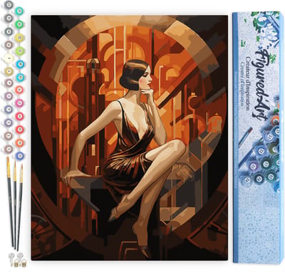 Figured'Art Schilderen op Nummer Volwassenen canvas Zittende Art Deco Vrouw- Handwerk acrylverf Kit DIY Compleet - 40x50cm zonder frame