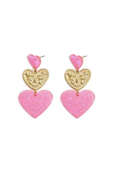 Statement oorbellen met glitter harten - Roze - Cadeau - Goudlief.nl