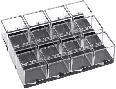 Dailygoody - Steenvitrine - 12 Compartimenten - Transparante Verzameldoos - Kristallen Opslag - Organizer voor Sieraden - Zwart