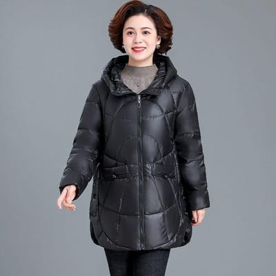 Manteau d'hiver en duvet de coton avec ajout de velours Veste en coton Veste en coton moyenne à longue pour femme 5XL noir