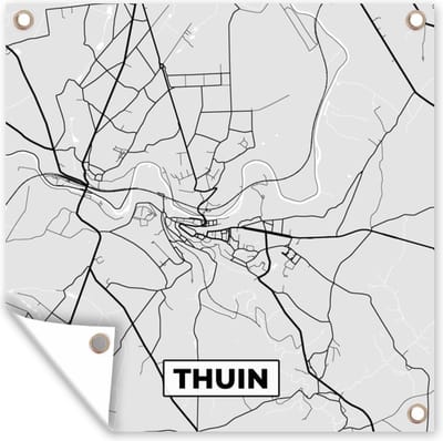 Tuin poster Stadskaart – Plattegrond – België – Zwart Wit – Thuin – Kaart - 200x200 cm - Tuindoek