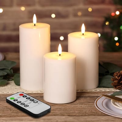 Vlakke Top Vlamloze Kaarsen met Afstandsbediening - LED Wax Kaarsen Set 3 Stuks