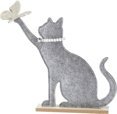 kat spelend met ketting/vilt/poes/vlinder/ 18 x 5 x 29 cm, grijs-goldbach