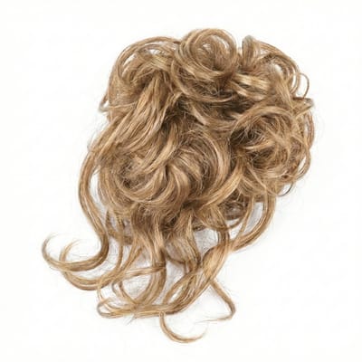Honingblonde haar scrunchie met krullen – synthetische haarstuk knot – elastische haar bun extension – natuurlijk ogende opsteek haar accessoire voor dames