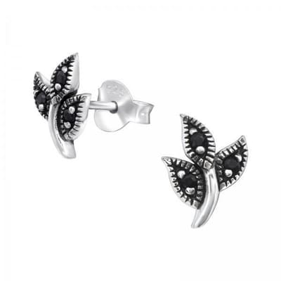 Aramat Jewels | Oorbellen | Zilveren Geoxideerde Oorbellen vrouw | Blad-Zwart-9x7mm | |8mm | Zilver | Kinderen, Volwassenen | Verkleurd niet