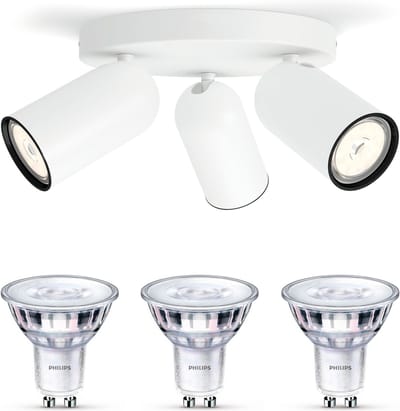 Philips Pongee Opbouwspot (Wit) - Warmwit Licht - Plafondspot met 3 Lichtpunten - GU10 - SceneSwitch - Eenvoudig Dimbaar met Je Klassieke Schakelaar
