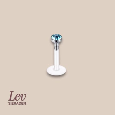 Lev Sieraden - 1.2x6mm - PTFE/Bioplast Push-in Labret - 2mm Zirkonia top - Aqua kleurig - Piercing