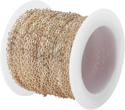 Kralensnoer in Messing voor DIY Sieraden, 10m O Kabel, Plat Spoel Bulk, 2.2x1.8x0.3mm Goud, Perfect voor Sieraden Maken en Creatieve Projecten