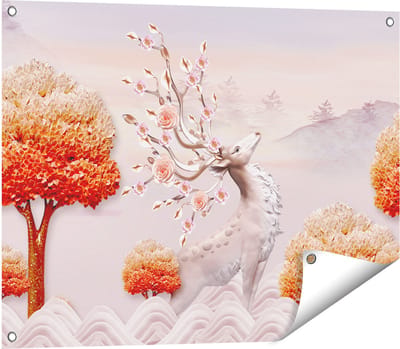 Gards Tuinposter 3D Illustratie Hert - Abstract - 80x60 cm - Tuindoek - Tuindecoratie - Wanddecoratie buiten - Tuinschilderij