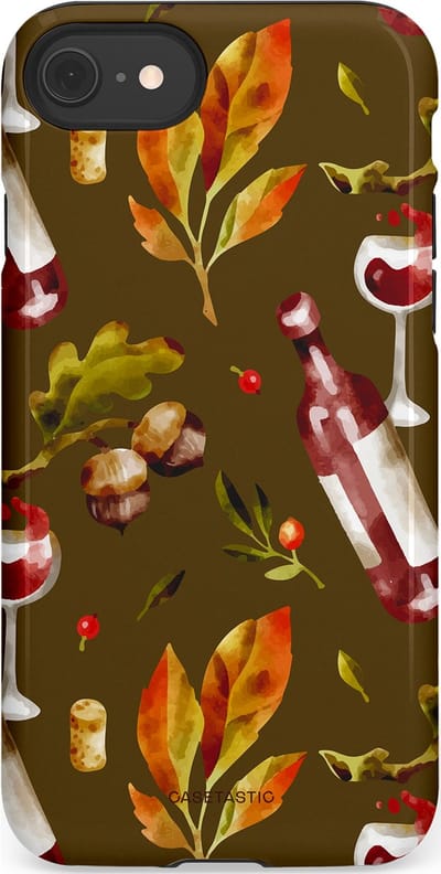 Casetastic Hoesje Geschikt voor Apple iPhone 7/8/SE - Stijlvolle Beschermende Duo-layer Case - Rode Wijn Bladeren