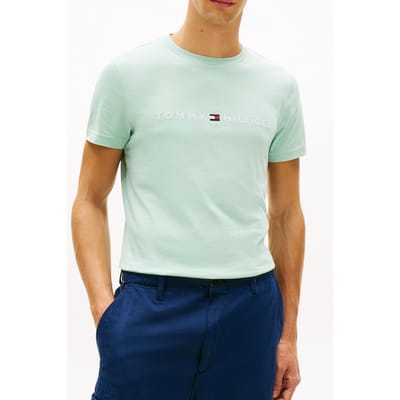 Tommy Hilfiger Tommy Logo Tee Crushed Mint Größe: S | Basic T-Shirts Outlet | Herren | Cyan