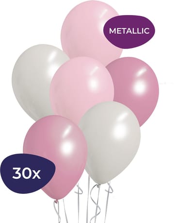 Babyshower Versiering Meisje - Mix - Metallic Roze & Wit, Pastel Roze - 30 stuks - Helium Ballonnen - Latex - Versiering Verjaardag - Gender Reveal Versiering - Sweet 16 Versiering