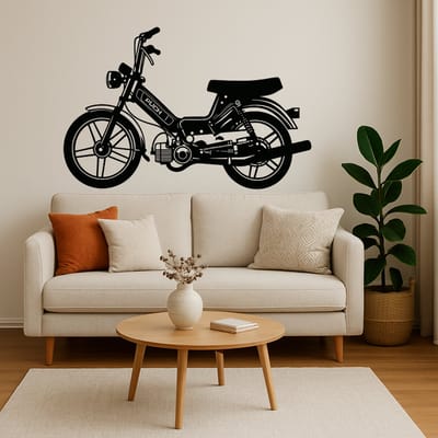 Puch Maxi Wanddecoratie Hout – Brommer Muurkunst Groot – Lasergesneden Retro Design – Nostalgisch Cadeau voor Brommerliefhebber – Garage & Mancave Decor – 75 cm Breed