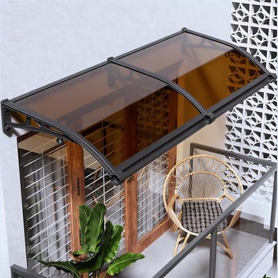 Voordeur Luifel - Regenbescherming - Buiten - Geluidarm polycarbonaat - 100x240cm - Bruin