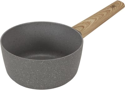 Keramische Steelpan met Antiaanbaklaag - Ø 20 cm - Geschikt voor Inductie, Gas, Elektrisch en Keramisch Koken - Hittebestendig Houten Handvat - Duurzame Kookpan - Grijs