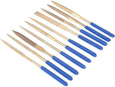 Allecta - Set van 10 stalen diamantvijlen voor het vijlen en snijden van diamanten - Vijlgrepen - 5x180mm