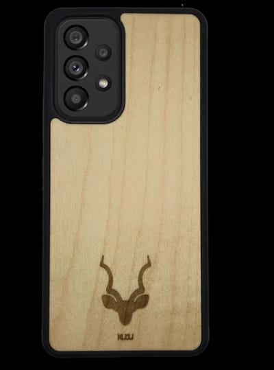 Kudu Samsung Galaxy A53 4g hoesje case - Houten backcover - Handgemaakt en afgewerkt met duurzaam TPU - Esdoorn - Zwart