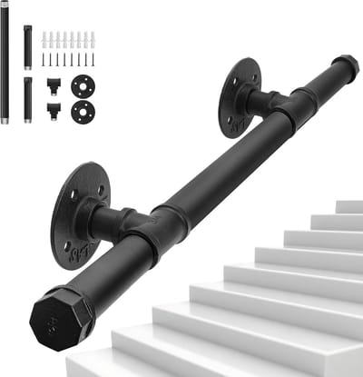 Smeedijzeren leuning zwart 25 mm - Binnen & Buiten - Met wandbeugel en einddoppen