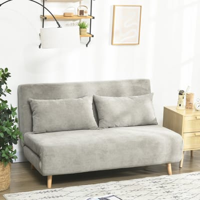 OKWISH Bedbank 141 x 90 x 81 cm - 2-Zits Slaapbank Met Verstelbare Rugleuning En Slaapfunctie - Voor Woonkamer Of Logeerkamer - Polyester - Grijs