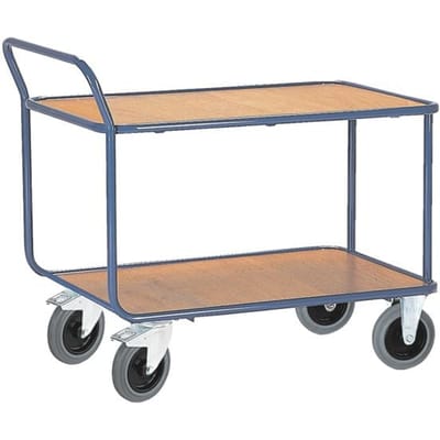 Etagewagen 2 legborden  Rollcart - L 1000 x B 700 mm - draagvermogen tot 500 kg - TPE-banden - gentiaanblauw gepoedercoat staal RAL 5010