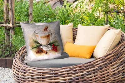 Sierkussen Buiten - Winter - Koffie - Warm - Decoratie - 60x60 cm - Weerbestendig