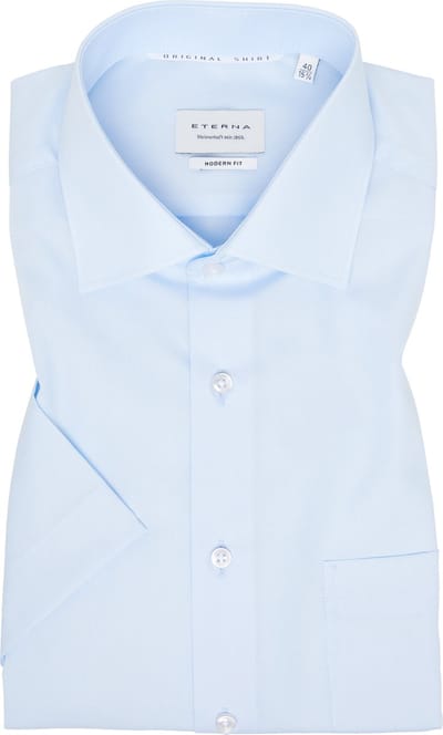 ETERNA modern fit overhemd korte mouw - popeline - lichtblauw - Strijkvrij - Boordmaat: 38