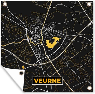 Tuin poster Veurne - Plattegrond - Kaart - Goud - Stadskaart - 200x200 cm - Tuindoek