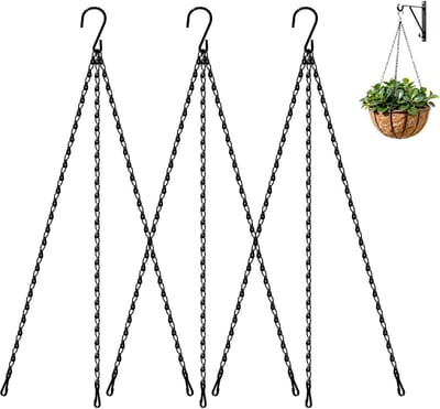 3 Stuks Hangmand Kettingen 45 cm Driepoot Metalen Keten Hanger met Haak voor Buiten Hangmanden Planters en Vogelvoeders Stevige Vervangingsbeugel(Zwart)