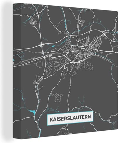 Canvas Schilderij Stadskaart – Plattegrond – Duitsland – Blauw – Kaiserslautern – Kaart - 20x20 cm - Wanddecoratie