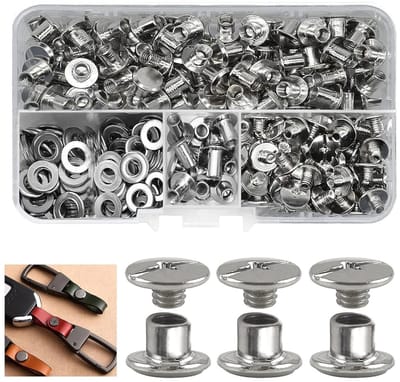 120 Sets Boekschroeven M5 x 5mm, Inclusief Assortimentdoos voor Leerbewerking, Boekbinding en DIY Projecten