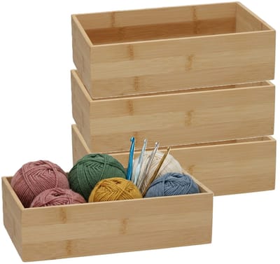 5Five 5Five houten bakje - 4x - organizer - bamboe - 25 x 15 x 7 cm - kast en lade verdelers - opslag - sorteerbakje